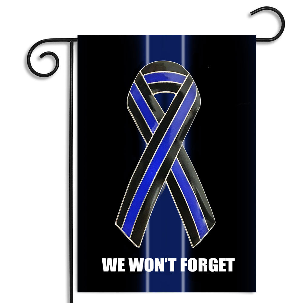Thin Blue Line Ribbon We Won't Forget Law Enforcement Garden Flag –  abrotherhood, image size:1001x1001