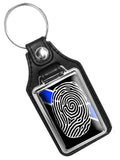 Crime Scene Investigator Fingerprint Thin Blue Line Police Faux Leather Key Ring