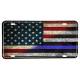 Law Enforcement Police Sheriff Red White Thin Blue Line American Flag Aluminum License Plate