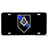 Thin Blue Line Mason Square and Compass Law Enforcement Aluminum License Plate