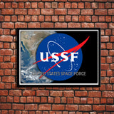 United States Air Force Space Force Emblem Over Earth in Space Poster