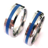 Thin blue line police ring made with silver tungsten carbide 5 mm and 7 mm width