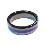 thin blue line police ring black highly durable ceramic 5 mm width or 7 mm width