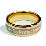 Police Ring With To Protect And To Serve Engraved on outside - Gold Tungsten Carbide 7 mm width band