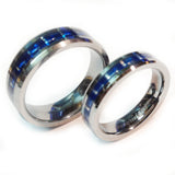 Thin Blue Line Police Ring - Silver Tungsten Carbide with Carbon Fiber Center