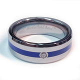 thin blue line police ring silver tungsten carbide with a cubic zirconia 7 mm width