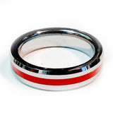 Thin Red Line Firefighter Ring - Silver Tungsten Carbide 5 mm width