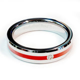 Thin Red Line Tungsten Firefighter Ring With A Stone