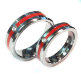 Thin Red Line Tungsten Firefighter Ring With A Stone
