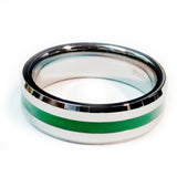 Thin green line police ring Silver Tungsten Carbide 7 mm width