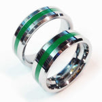 Thin green line police ring Silver Tungsten Carbide 7 mm width 