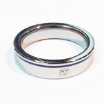 thin blue line police ring Tungsten carbide with off set blue line and cubic zirconia stone 5 mm width