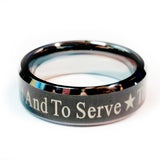 Police Ring with to protect and to serve over a black finish.  Tungsten Carbide metal 7 mm width
