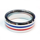 Thin Red and Blue Line Ring - Dual Professionals (Fire and Police or Fire and EMS) Silver Tungsten Carbide 7 mm width