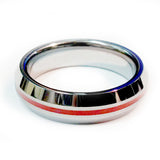 Thin red line firefighter ring Silver Beveled Tungsten carbide 5 mm