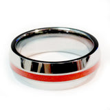 Thin red line firefighter ring Silver Beveled Tungsten carbide  7 mm width
