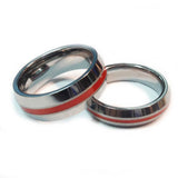 Thin red line firefighter ring Silver Beveled Tungsten carbide 5 mm and 7 mm width