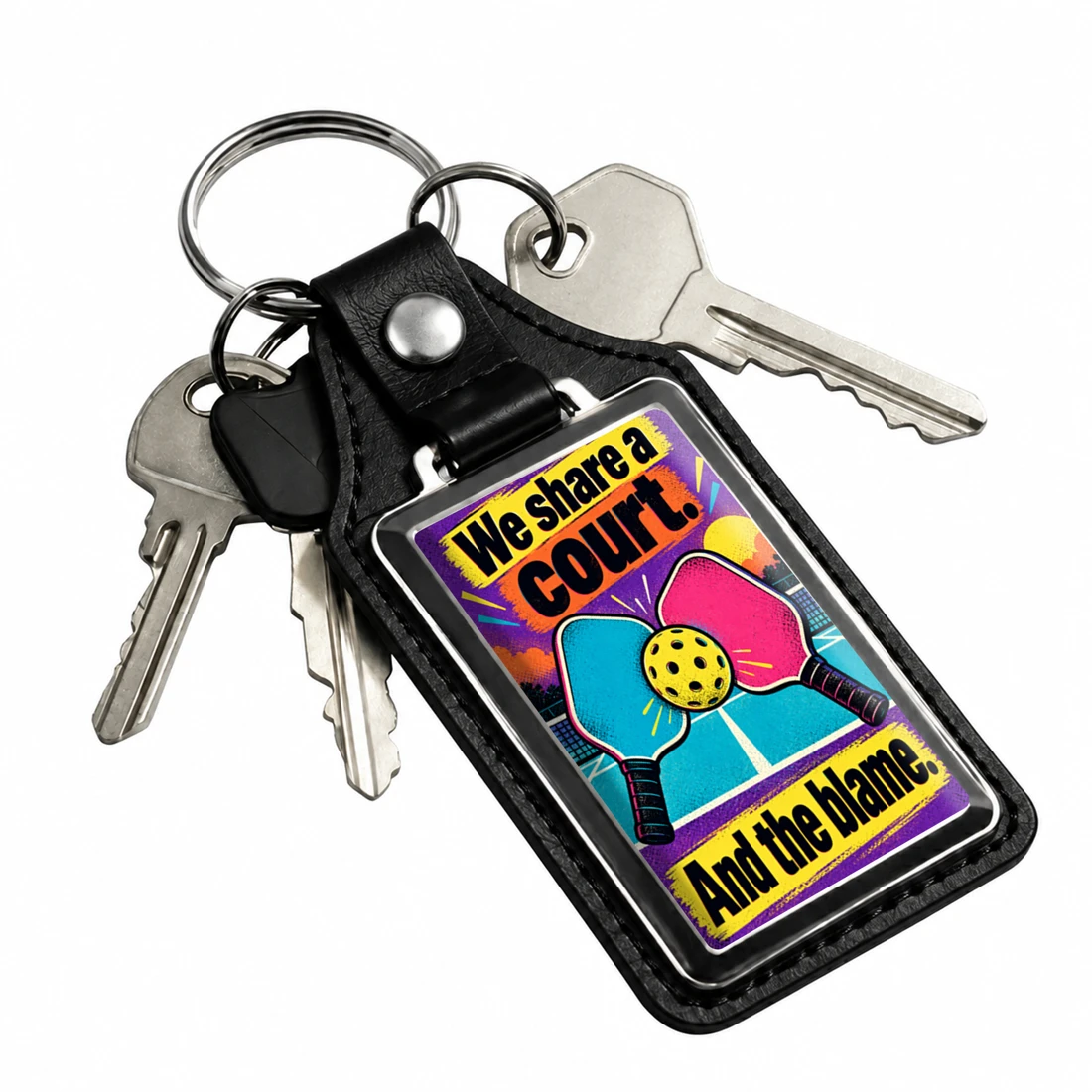 We share a court and the blame pickleball keychain