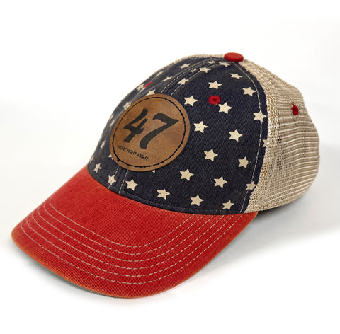 47th President Donald J Trump Patriotic Mesh Cap with Leather Patch