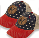 47th President Donald j Trump Patriotic Red White and Blue Mesh Cap with Leather Patch