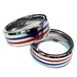 Thin Red and Blue Line Ring - Dual Professionals (Fire and Police or Fire and EMS) Silver Tungsten Carbide 7 mm width