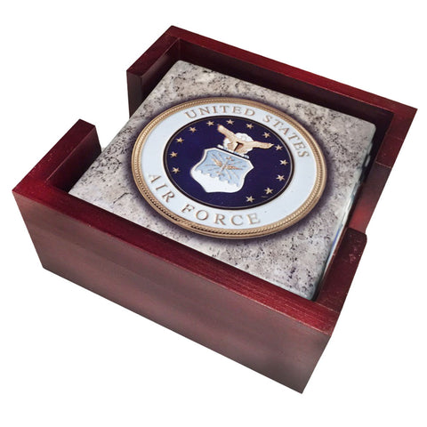 United States Air Force Seal Tumbled Tile Coaster Set and Holder