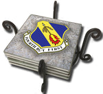 United States Air Force Fourth Fighter Wing Tile Coaster Set and Holder
