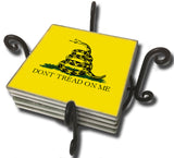 Gadsden Don't Tread On Me Rattlesnake Yellow Flag Design Tile Coaster Set and Holder