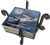 United States Coast Guard Seal Forrest Rednour WPC-1129 Tile Coaster Set and Holder