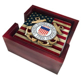 United States Army Coast Guard Seal on American Flag Tile Coaster Set and Holder