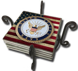 United States Navy Emblem on the American Flag Tile Coaster Set and Holder