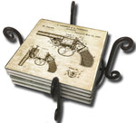 Police Gift Coaster Set - 1887 Patent Drawing Revolver Pistol 4 Piece Set