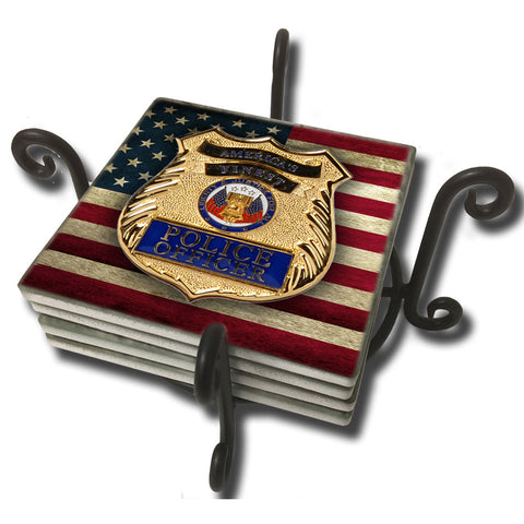 Police Officer's America's Finest Tile Coaster Set and Holder