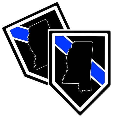 State of Mississippi Thin Blue Line Police Decal (Sticker) - Pack of 2 Decals