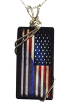 Thin Blue Line American Flag Police Necklace with Sterling Silver Chain