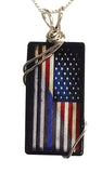 Thin Red and Blue Line American Flag Pendant with Sterling Silver Chain