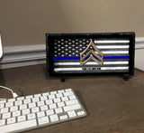 Thin Blue Line Flag With Police Officer's Oath Slate Rock Desk Easel