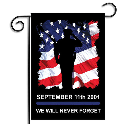 Sept. 11 2001 We Will Never Forget Saluting Police Officer American Flag Outdoor Nylon Garden Flag