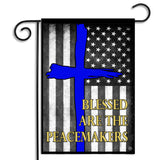 Thin Blue Line Blessed Are the Peacekeepers Cross Law Enforcement Nylon Garden Apartment Flag