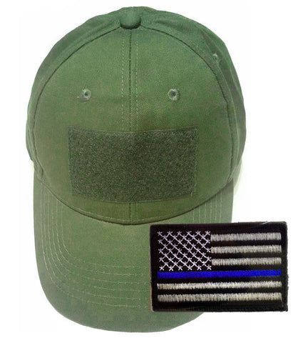 Blue Line American Flag Loop and Hook Patch Cotton Twill Cap