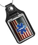 Subdued American Flag Paramedic EMT EMS Star of Life Emblem Faux Leather Key Ring