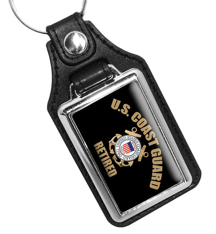 United States Coast Guard Retired Emblem Faux Leather Key Ring