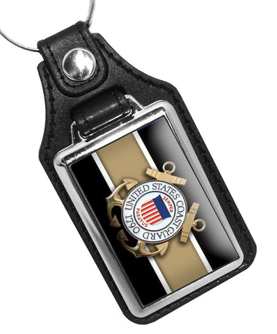 United States Coast Guard Emblem Design Faux Leather Key Ring