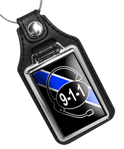 Thin Blue Line 911 Dispatcher Communications Ear Set Emblem Faux Leather Key Ring