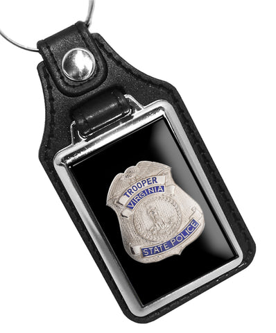 State of Virginia Trooper States Police Badge Design Faux Leather Key Ring