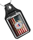 United States Coast Guard Emblem with American Flag Faux Leather Key Ring