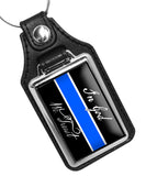 Thin Blue Line Stripes In God We Trust Design Faux Leather Key Ring