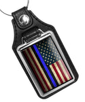 American Flag Thin Blue Line Police Sheriff Faux Leather Key Ring