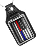 Police Thin Blue Line Firefighter Thin Red Line American Flag Design Faux Leather Key Ring