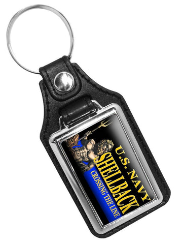 United States Navy Golden Shell Back Crossing The Line Faux Leather Key Ring